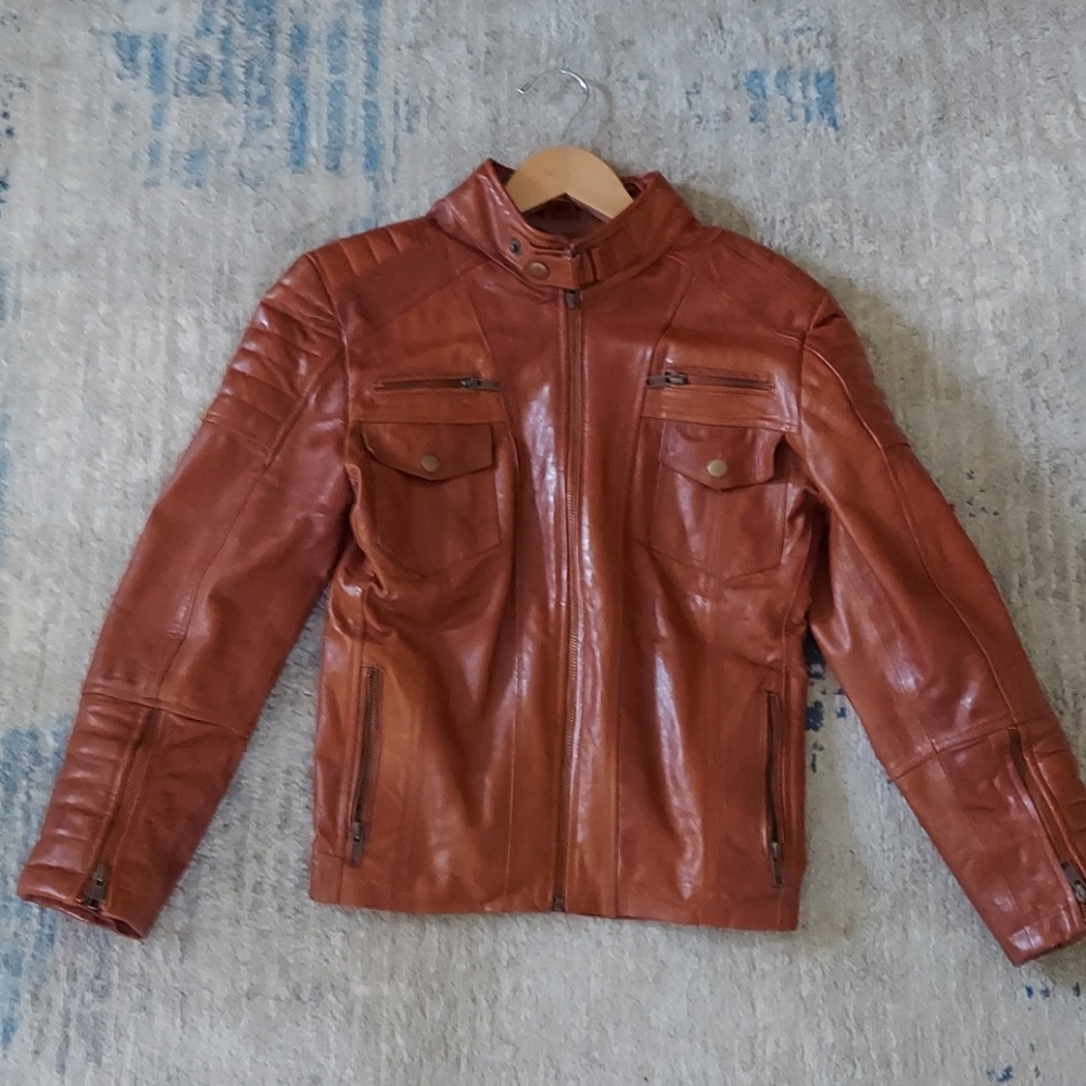 Custom made genuine leather moto jacket